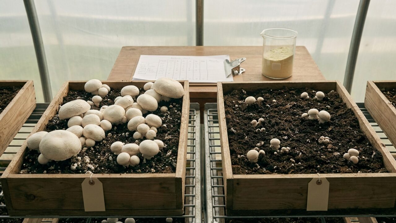 Lupinová múčka prekonáva tradičné doplnky pri pestovaní šampiňónu (Agaricus bisporus) — výnos 240,77 kg/t kompostu
